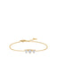 Gold-toned steel chain bracelet with three white heart-shaped zircons, a lobster clasp, and an extender chain.