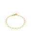 Gold-toned steel bracelet featuring a chain of open heart-shaped links, a lobster clasp, and an extender chain with a small h