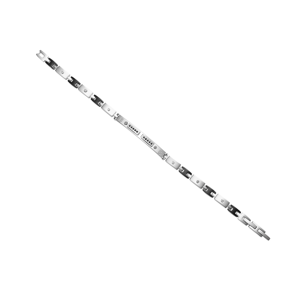 Police Bond Slim Bracelet in Stainless Steel with Black Crystals
