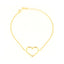 Gold-toned metal bracelet with a central open heart charm, fine curb chain, lobster clasp, and extender chain.