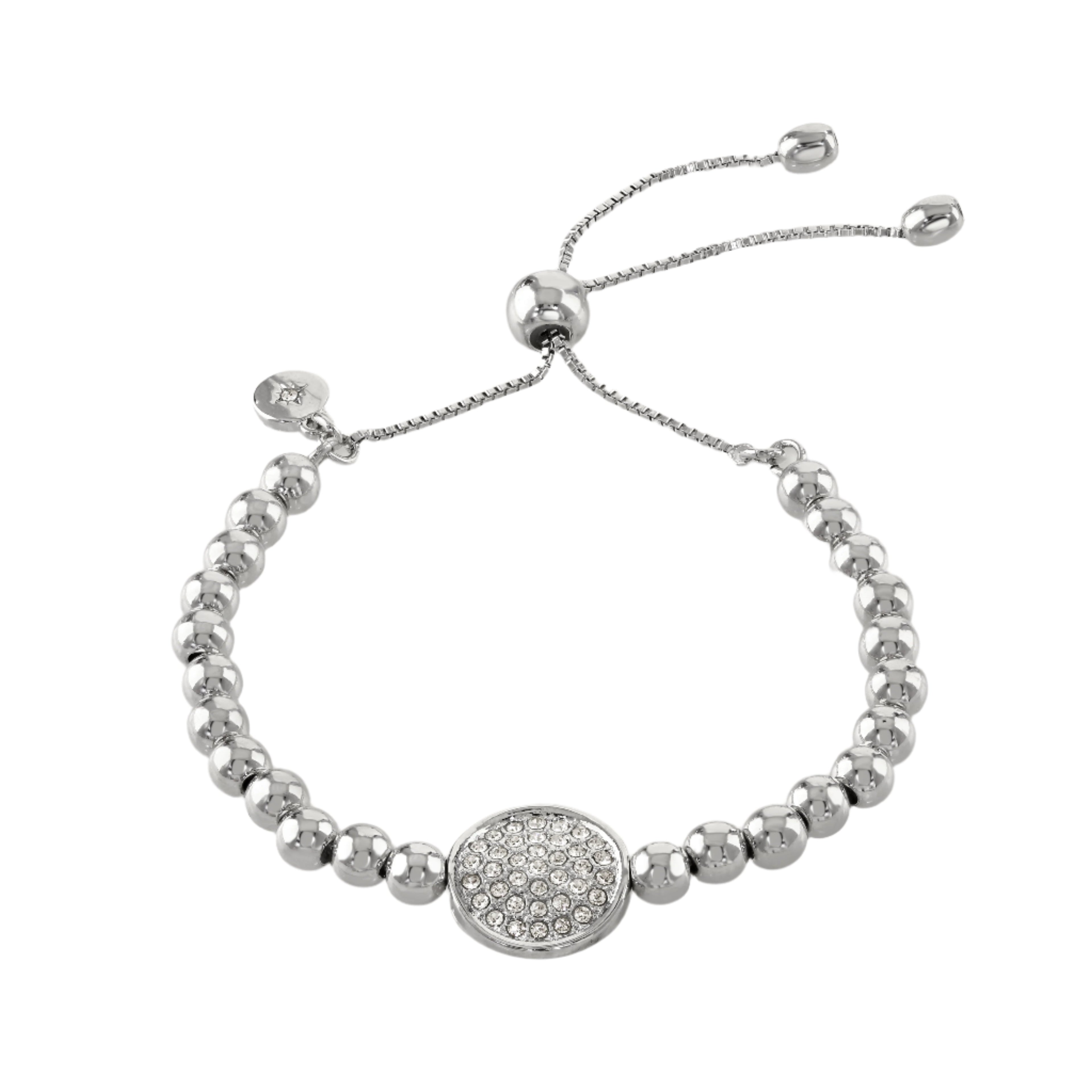 Buckley London Beaded Friendship Bracelet With Pave Disc Imitation Rhodium