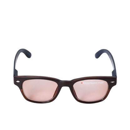 B+D BIO Sun Readers +1.50 with dark Wayfarer-style frame and tinted rose-brown lenses for stylish outdoor reading. Available for Online Purchase.