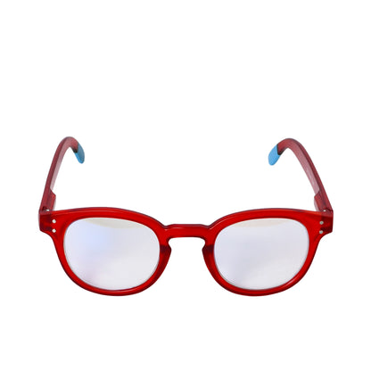 B+D Classic Round Frame Red Glasses with UV400 Protection — Available for Online Purchase.