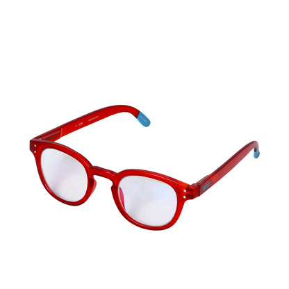 B+D Classic Round Frame Red Glasses with UV400 Protection — Available for Online Purchase.