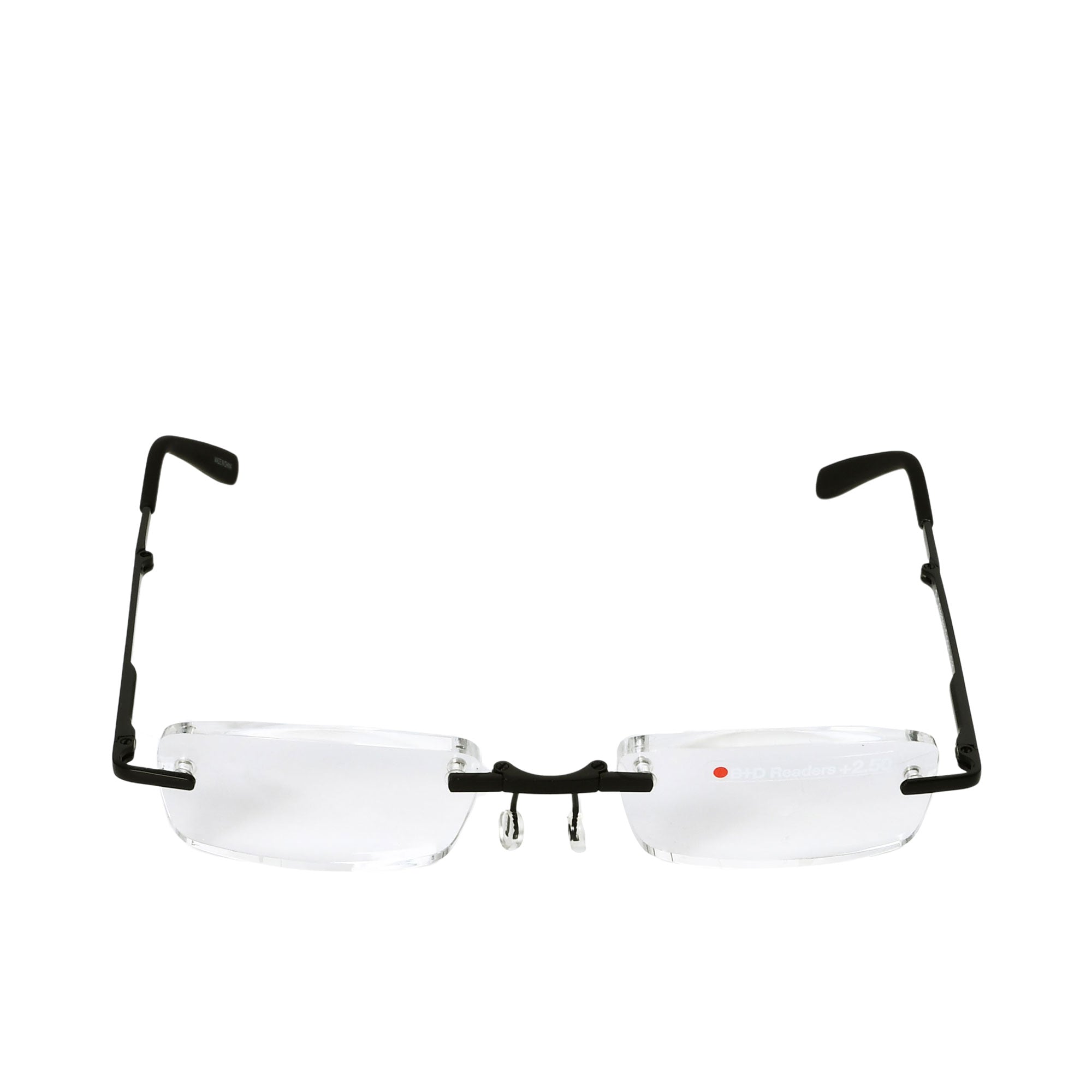 B+D Unisex Black Rimless Reading Glasses with Clear Lenses — Available Online Today. Main image