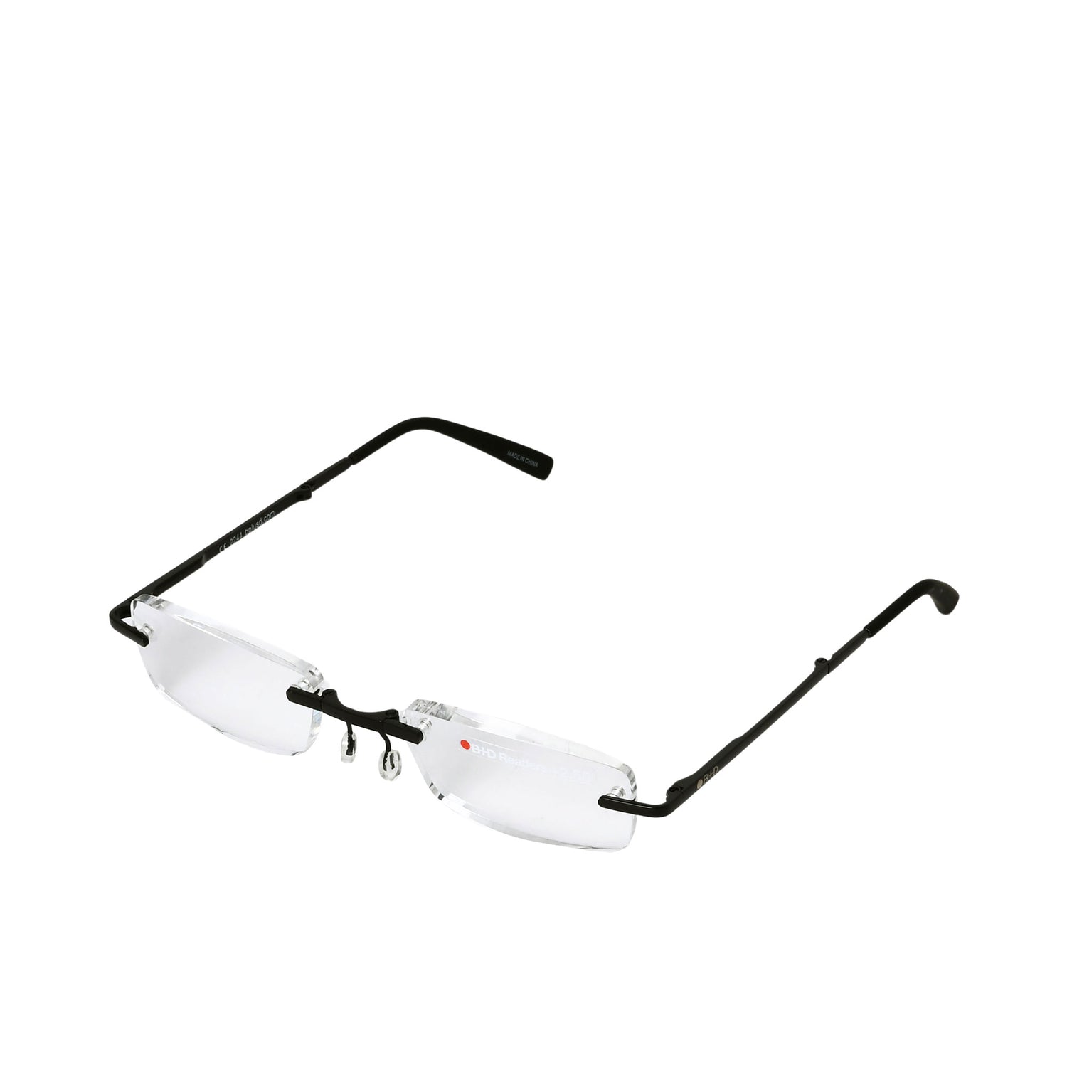 B+D Unisex Black Rimless Reading Glasses with Clear Lenses — Available Online Today.