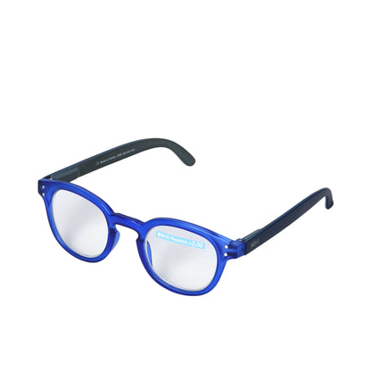 B+D Unisex Blue and Grey Round Reading Glasses with Clear Lenses — Now Online.