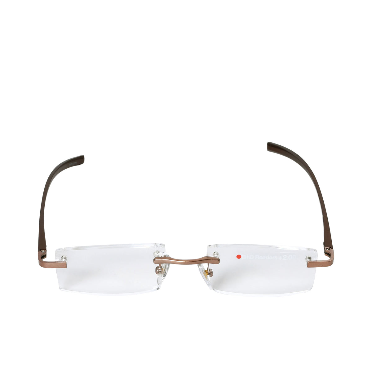 B+D Unisex Bronze/Brown Rimless Reading Glasses with Clear Lenses — Shop Now Online. Main image