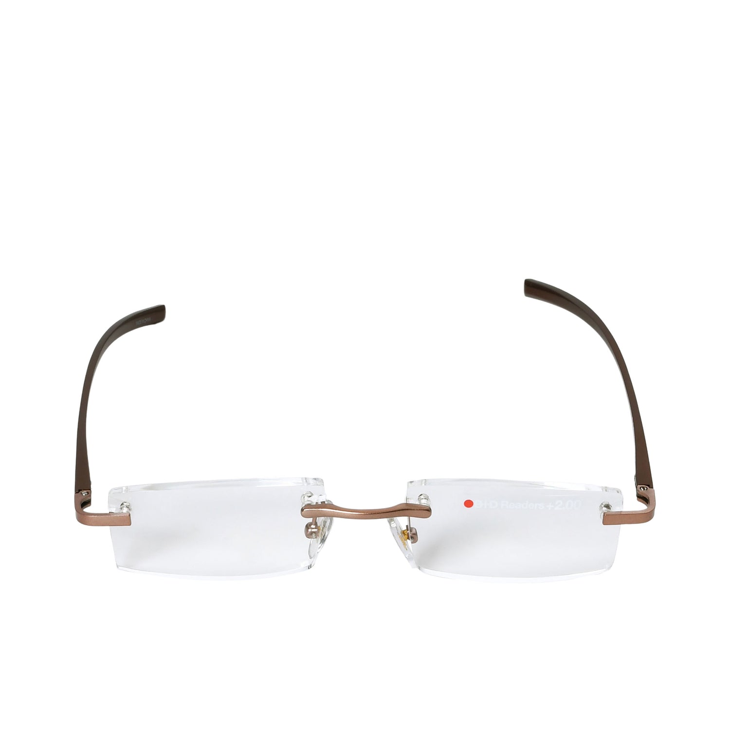 B+D Unisex Bronze/Brown Rimless Reading Glasses with Clear Lenses — Shop Now Online.