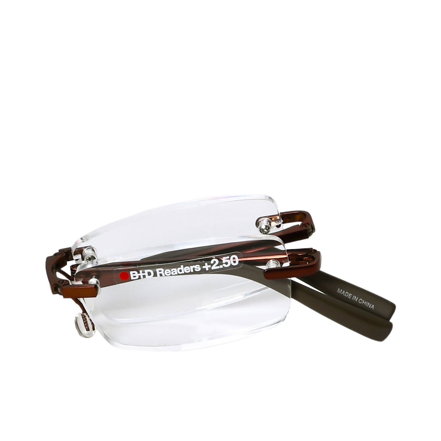 B+D Unisex Brown Rimless Reading Glasses with Clear Lenses — Shop Now Online.