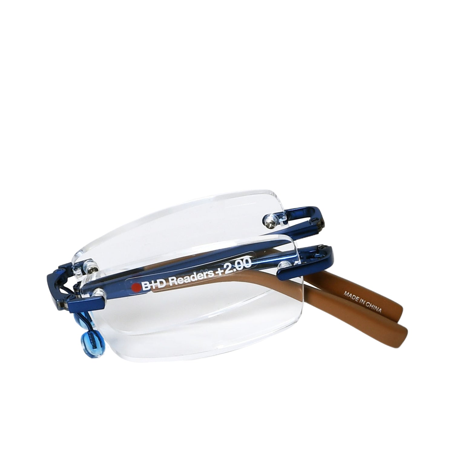 B+D Unisex Navy Rimless Reading Glasses with Clear Lenses — Order Online Today.