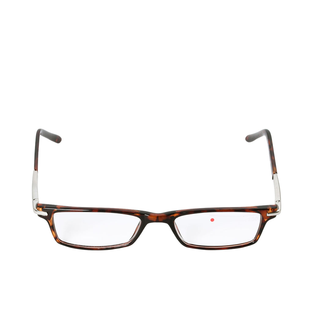 B+D Unisex Rectangular Reading Glasses in Tortoiseshell with Silver Temples — Find Online Today.
