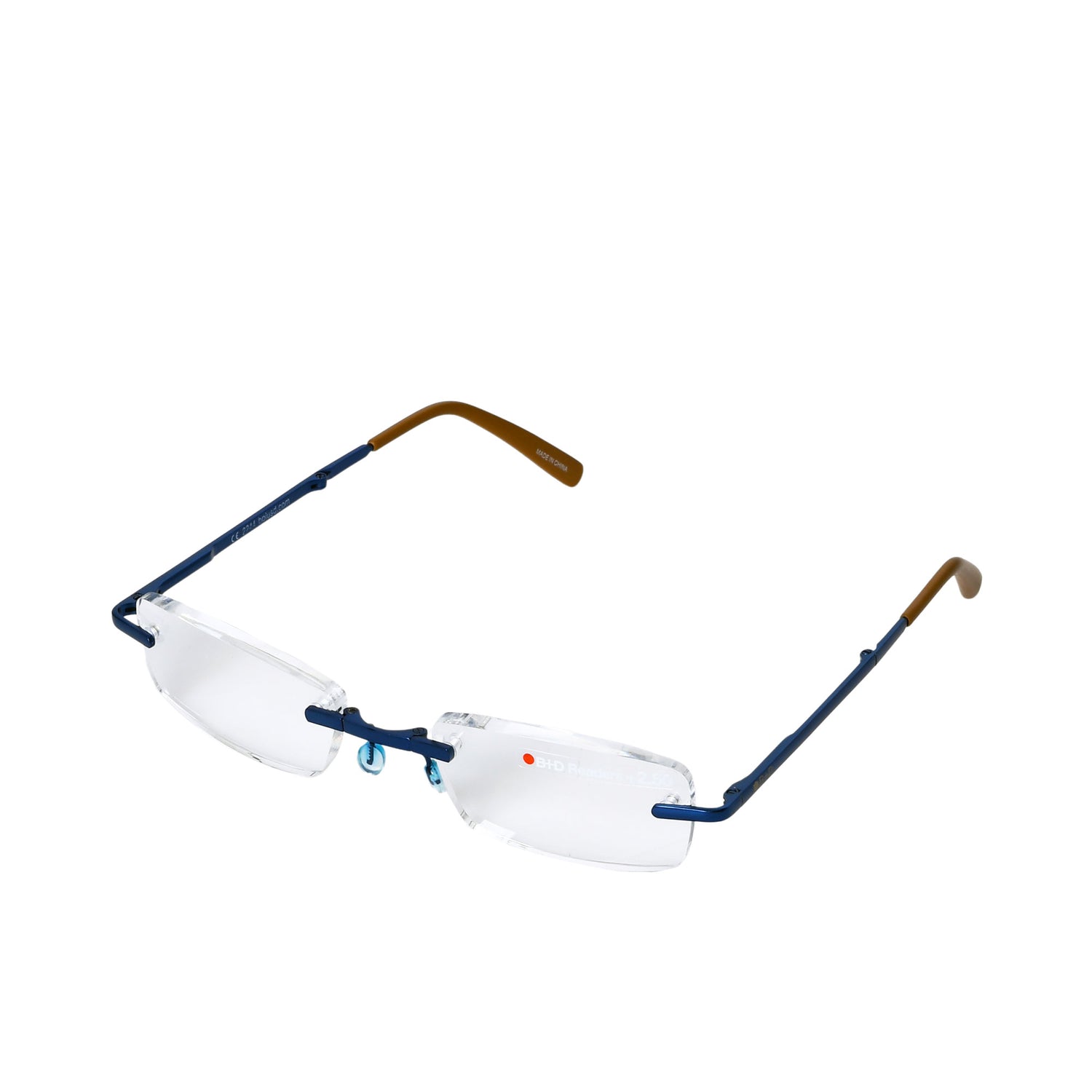 B+D Rimless Reading Glasses in Blue with Brown Temples B+D Rimless Reading Glasses in Blue with Brown Temples