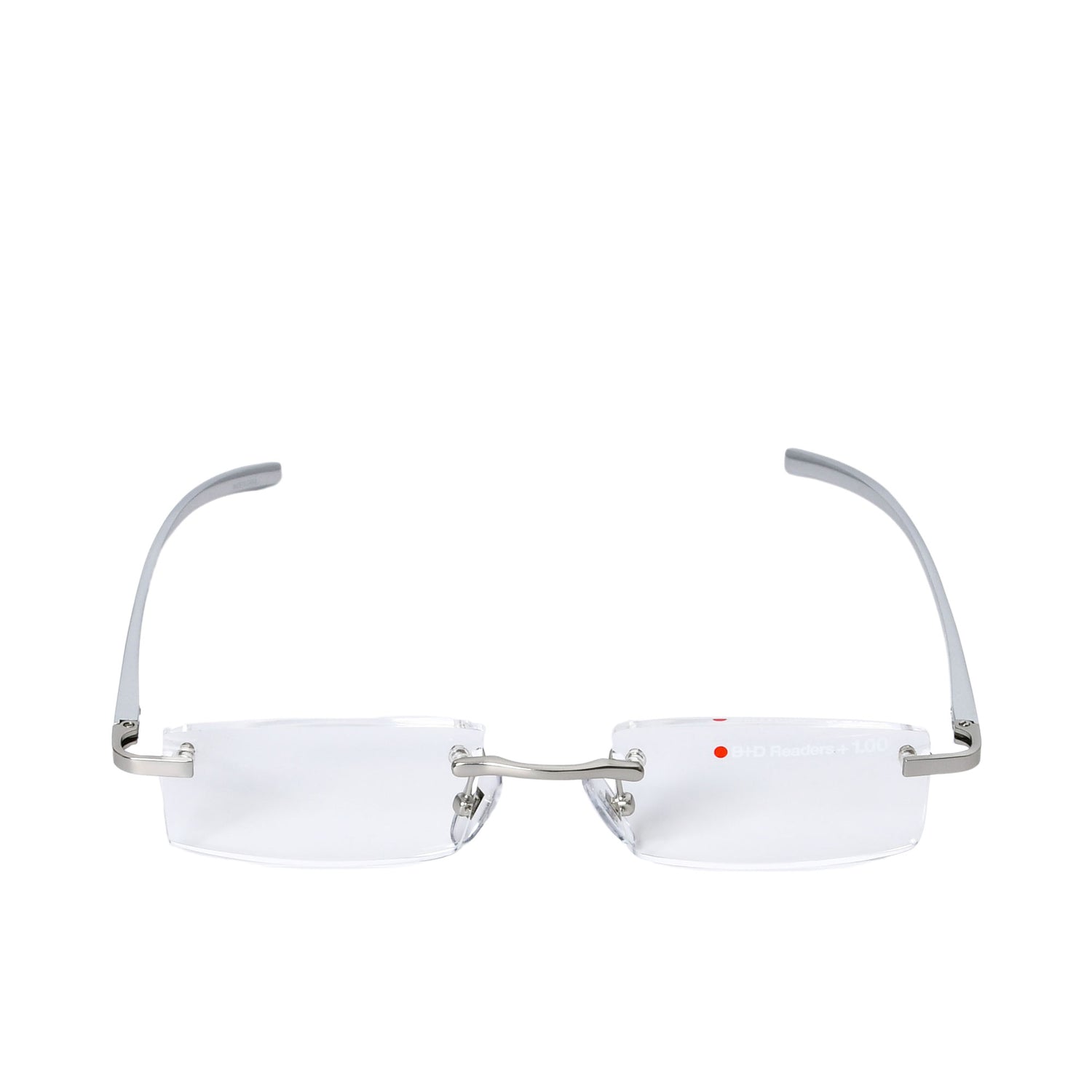 B+D Unisex Silver Rimless Reading Glasses with Clear Lenses — Available for Online Purchase.