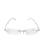 B+D Unisex Silver and White Rimless Reading Glasses with Clear Lenses — Find Online Today.