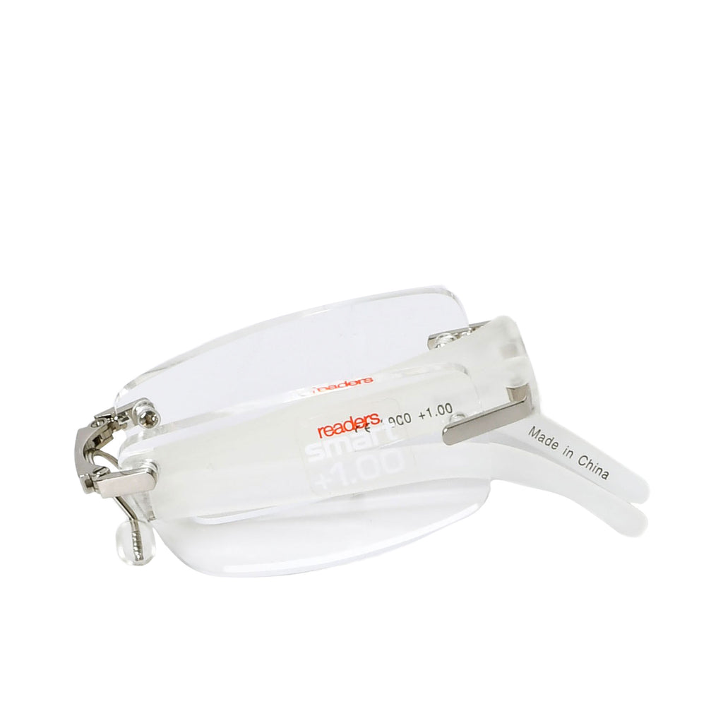B+D Unisex Silver and White Rimless Reading Glasses with Clear Lenses — Find Online Today.