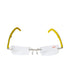 B+D Unisex Silver and Yellow Rimless Reading Glasses with Clear Lenses — Now Online.