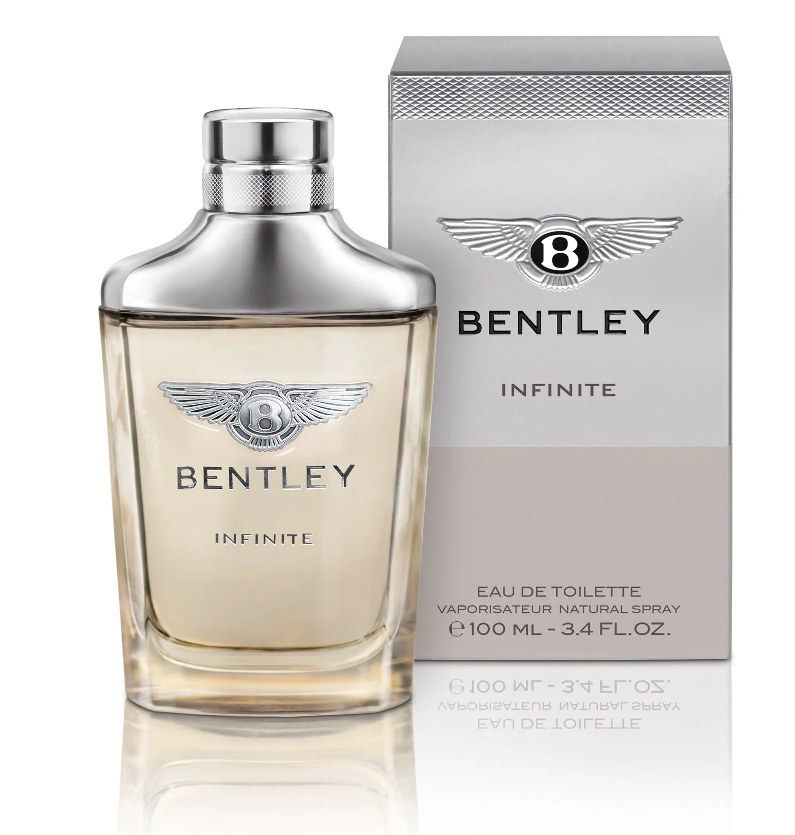 Bentley Infinite Eau de Toilette for Men 100ml in a clear glass bottle with silver cap, available for online purchase at Paris Gallery Qatar