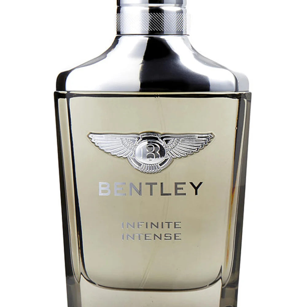Bentley Infinite Intense Eau de Parfum for Men 100ml in a premium glass bottle with silver detailing, available for online purchase at Paris Gallery Qatar