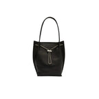 Front view of the BY FAR Kayla shoulder bag in black lambskin leather featuring a slouchy hobo silhouette, dual tubular straps, and a silver-tone chain toggle closure against a neutral background.