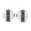 Pair of silver-toned Saint Honore cufflinks with a central black geometric pattern and repeating square motifs on the sides.