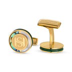 Saint Honore Mother of Pearl Dark Green Cufflinks with Polished Gold Plating