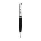 Cerruti Luciano ballpoint pen with a silver-toned polished metallic upper barrel and a glossy black lower barrel, featuring a