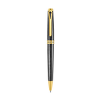 Black textured pen with a repeating geometric pattern, gold-toned clip, central band, and tip, featuring "CERRUTI 1881" engra