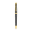 Black textured pen with a repeating geometric pattern, gold-toned clip, central band, and tip, featuring "CERRUTI 1881" engra