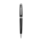 Black carbon fibre ballpoint pen with a silver-toned clip, tip, and a central band featuring the Cerruti 1881 logo.