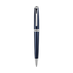 A dark blue Cerruti pen with a glossy finish, silver-toned clip, tip, and cap, and a white band featuring "CERRUTI 1881".
