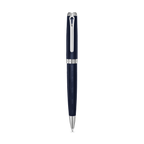 Dark blue textured ballpoint pen with silver-toned cap, clip, and tip, featuring "CERRUTI 1881" engraved on the cap band.