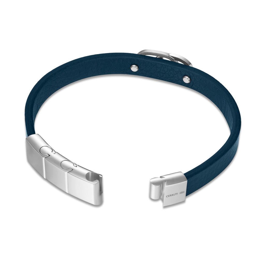 CERRUTI  BRUNO SS NAVY LEATHER BRACELET