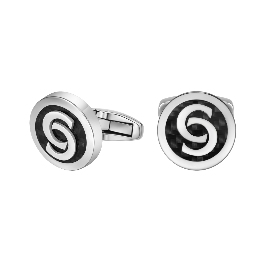 Cerruti 1881 Orlando Men’s Black Carbon Fiber Logo Cufflinks