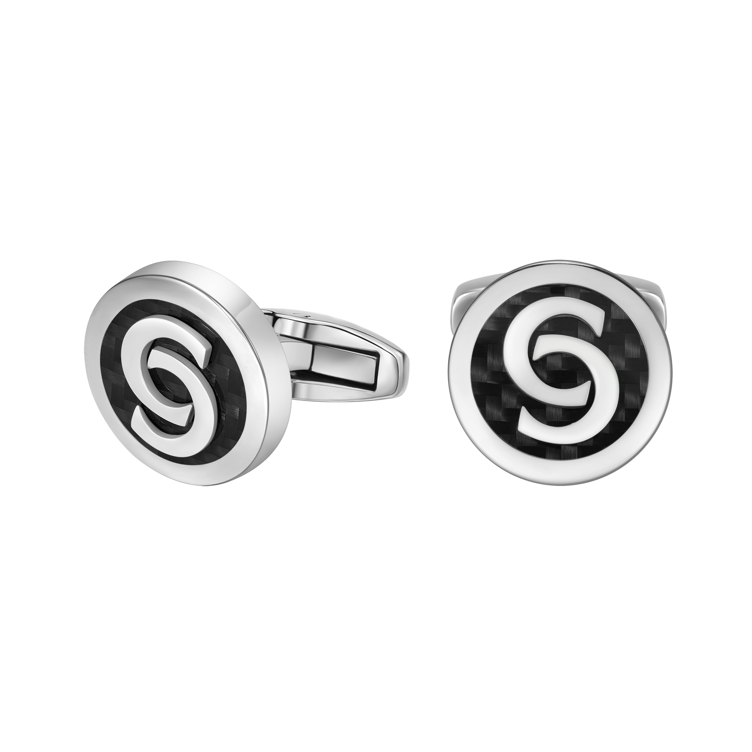 Cerruti 1881 Orlando Men’s Black Carbon Fiber Logo Cufflinks