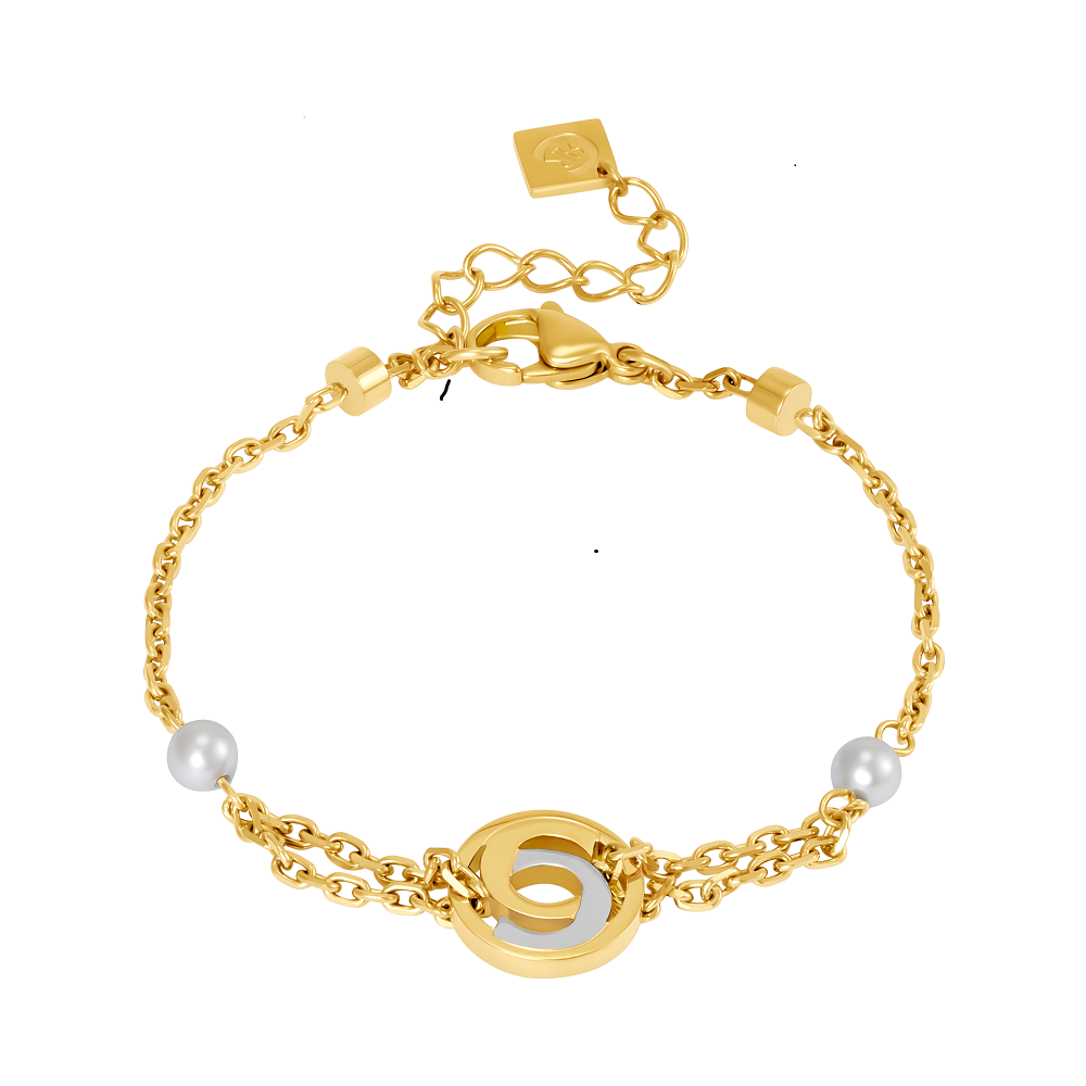 Cerruti Celeste Round Logo & Double Chain Bracelet