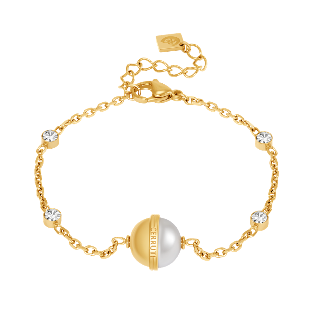 Cerruti Luciana Gold Plated Bracelet with Center Round Motif and White Stones