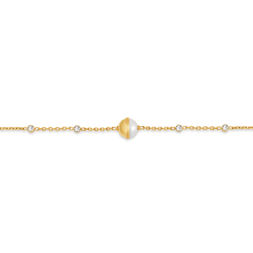 Cerruti Luciana Gold Plated Bracelet with Center Round Motif and White Stones