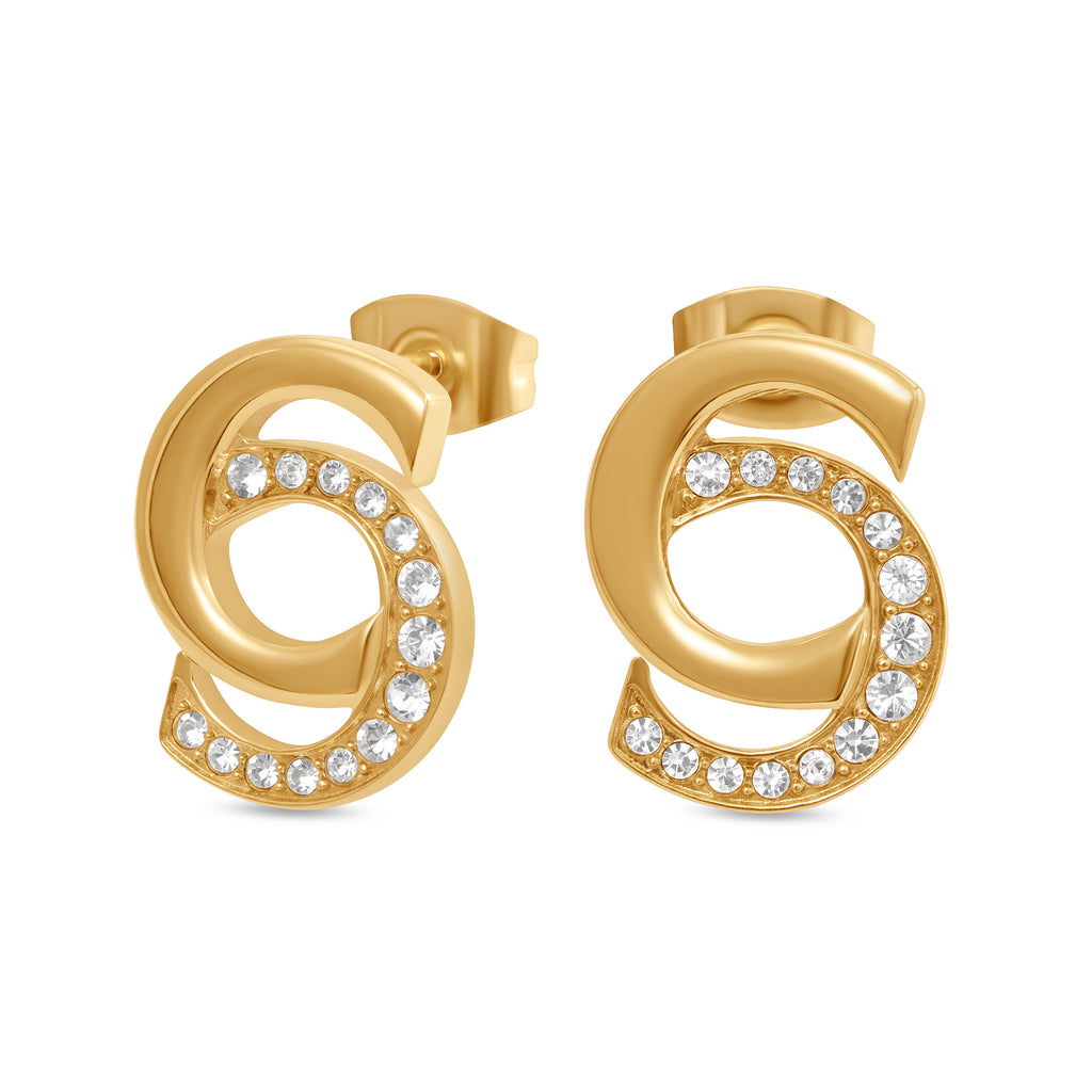 Cerruti Marina Double C Logo Gold Plated Earrings