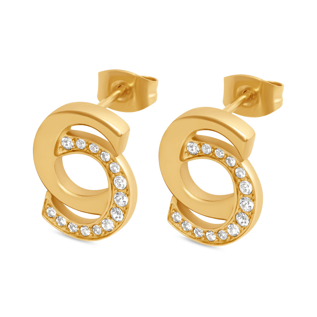 Cerruti Marina Double C Logo Gold Plated Earrings