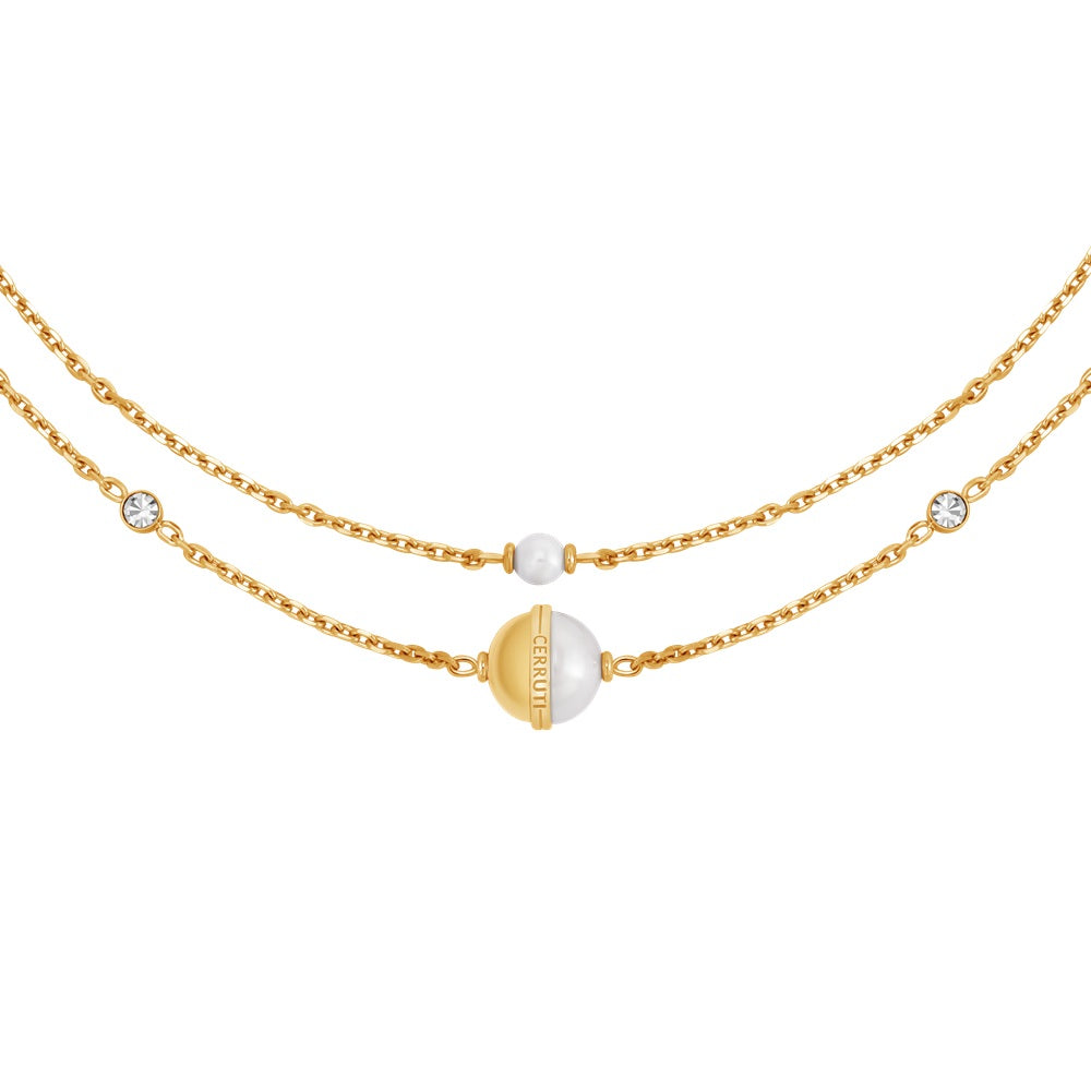 Cerruti Luciana Gold Plated Necklace with Round Motif and White Stones
