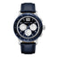 Cerruti men's chronograph watch with a dark blue dial, silver-toned case, and dark blue crocodile-embossed leather strap.