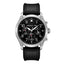 Men's Cerruti chronograph watch with a silver-toned case, black dial, and black leather-look strap.