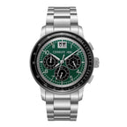 Cerruti men's watch with a silver-toned stainless steel case and bracelet, green dial with three black sub-dials and a date w