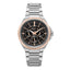 Cerruti men's stainless steel watch with a silver-toned bracelet, rose gold-toned fluted bezel, and black multi-dial face.