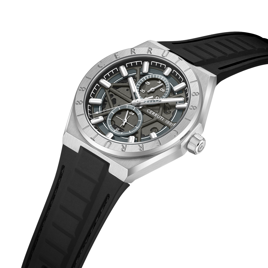 Cerruti Stainless Steel Black Silicon Gun Dial Men's Watch