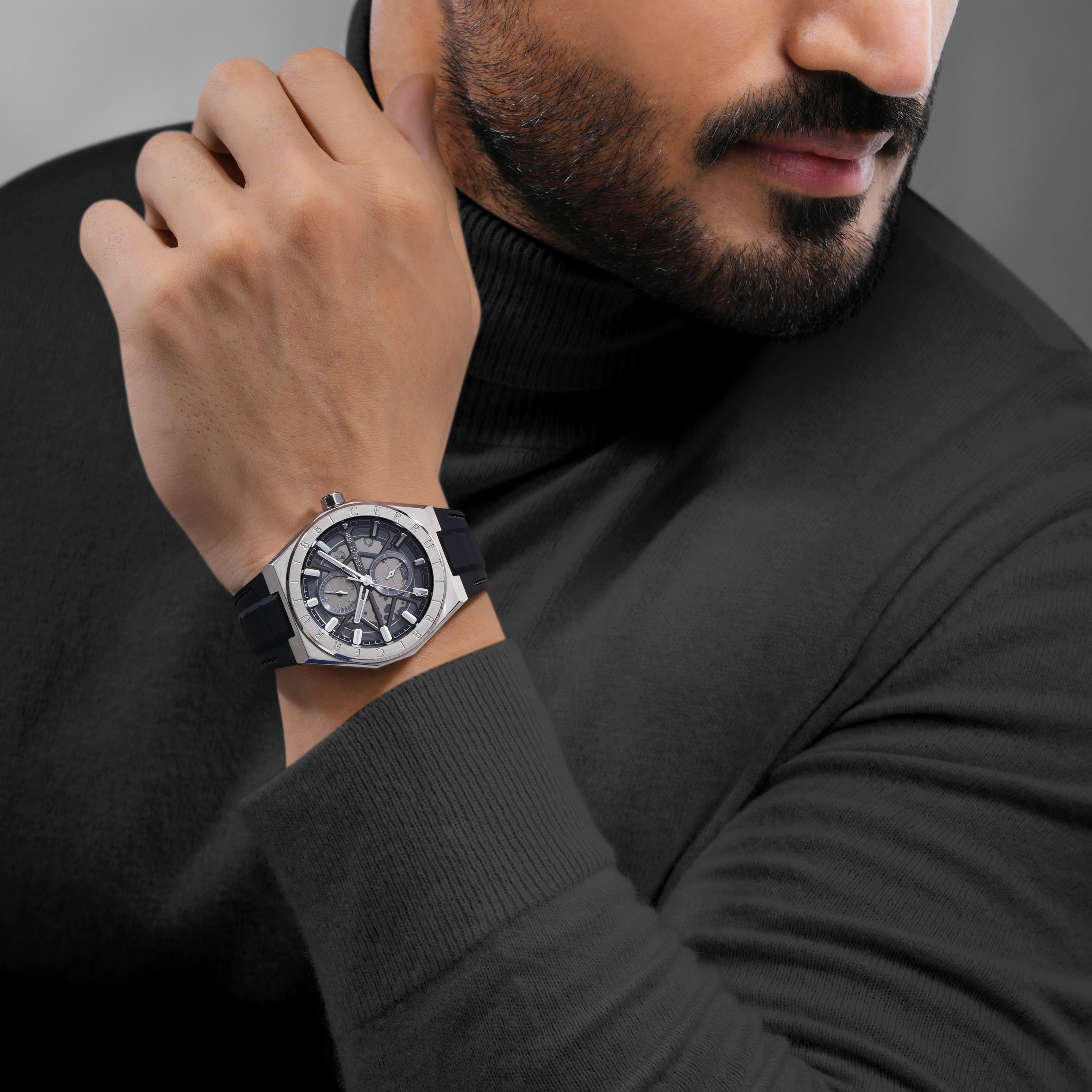 Cerruti Stainless Steel Black Silicon Gun Dial Men&