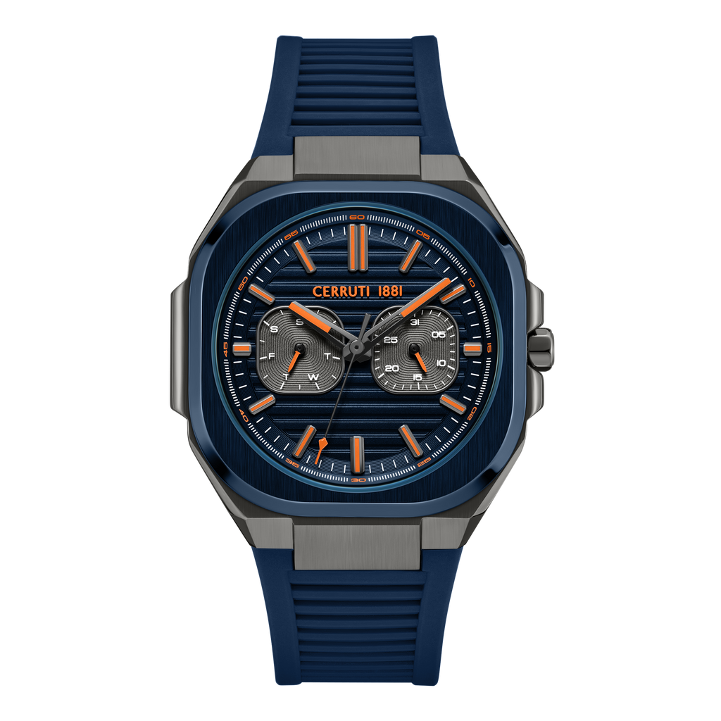 Cerruti Men’s Gunmetal/Blue Case Watch with Blue Dial & Blue Strap