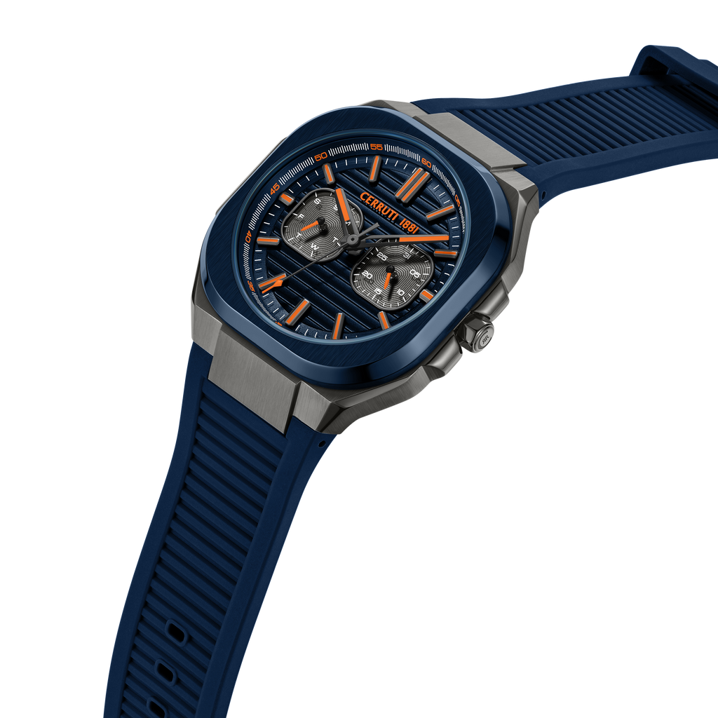 Cerruti Men’s Gunmetal/Blue Case Watch with Blue Dial & Blue Strap