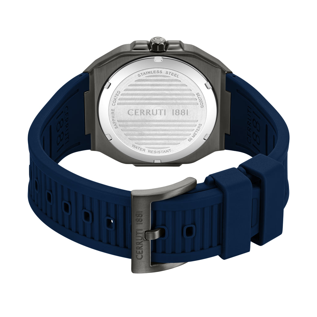 Cerruti Men’s Gunmetal/Blue Case Watch with Blue Dial & Blue Strap